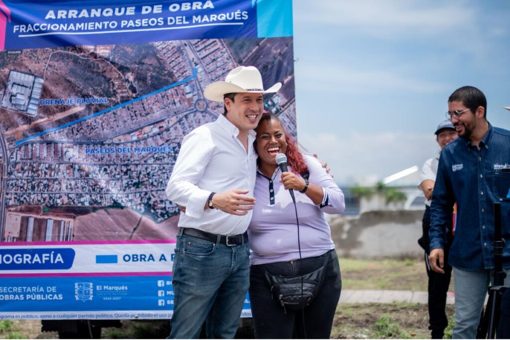 El presidente municipal de El Marqués, Rodrigo Monsalvo, supervisa obras clave contra lluvias: monitoreo inteligente, alertas tempranas y nuevo drenaje en zonas vulnerables del municipio / Foto: Especial